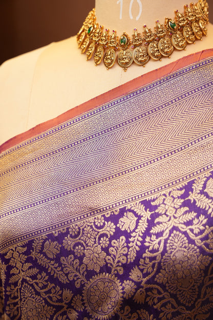 Pure Handloom Silk Katan Banaras Saree-Royal Purple|Silk Mark Certified