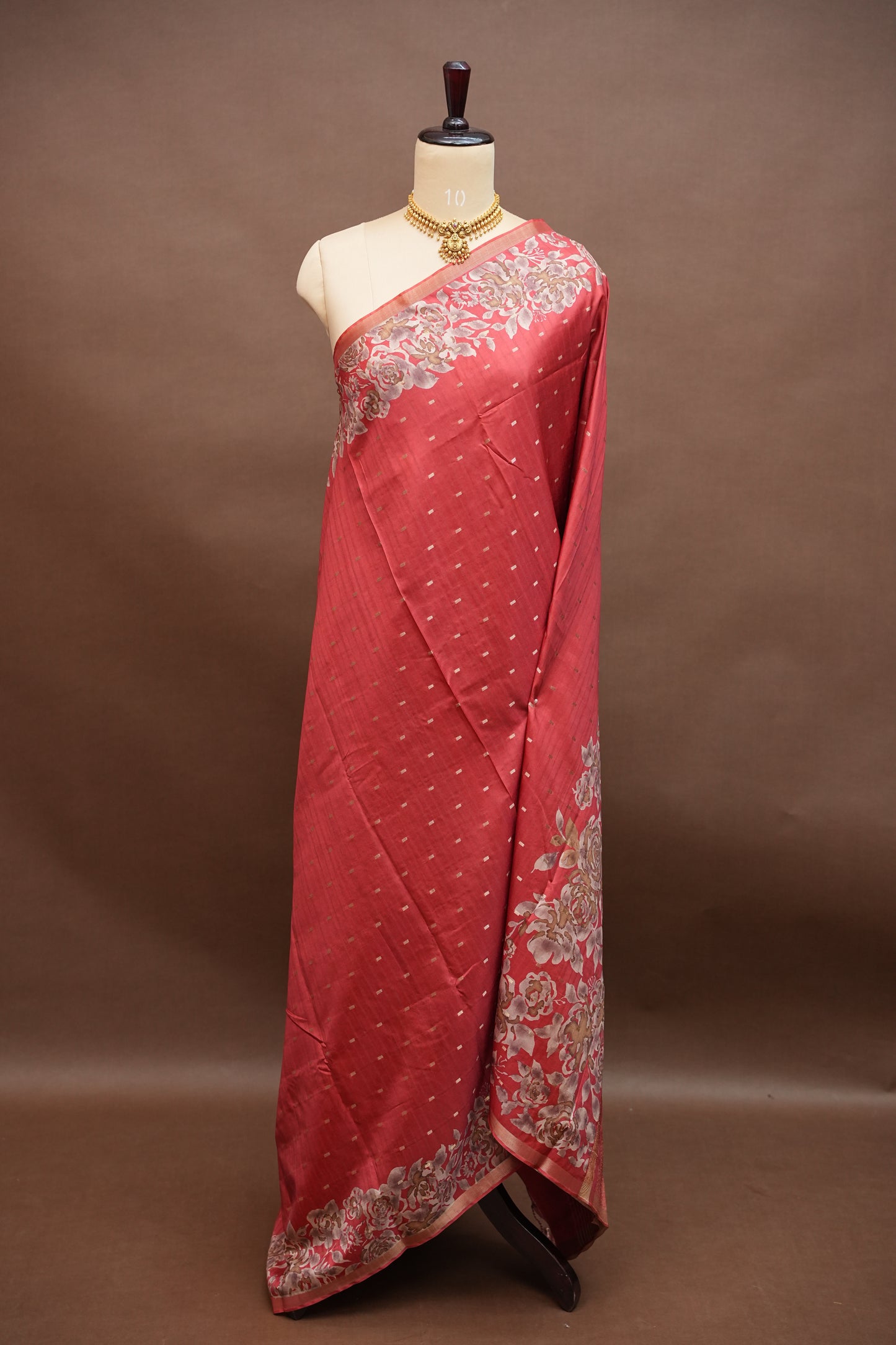 Semi Raw Silk Floral Print Saree – Vermillion Orange