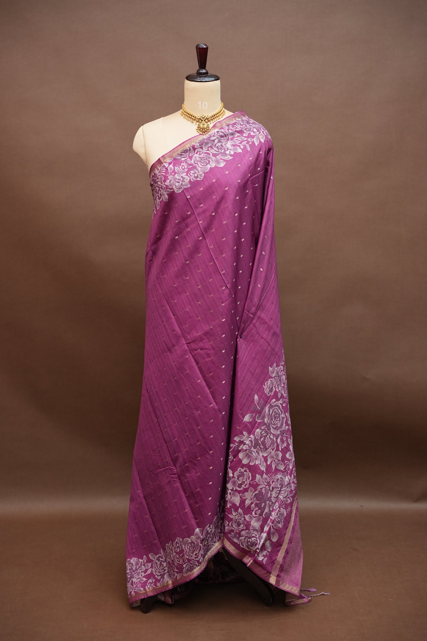 Semi Raw Silk Floral Print Saree – Orchid Purple