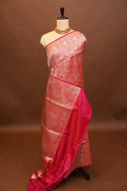 Pure Handloom Silk Katan Banaras Saree-Red|Silk Mark Certified
