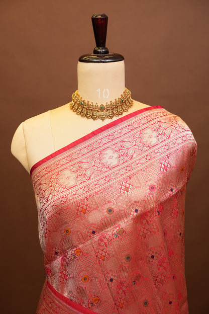 Pure Handloom Silk Katan Banaras Saree-Red|Silk Mark Certified