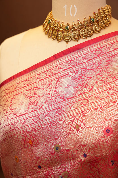 Pure Handloom Silk Katan Banaras Saree-Red|Silk Mark Certified