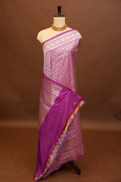 Pure Handloom Silk Katan Banaras Saree-Magenta|Silk Mark Certified