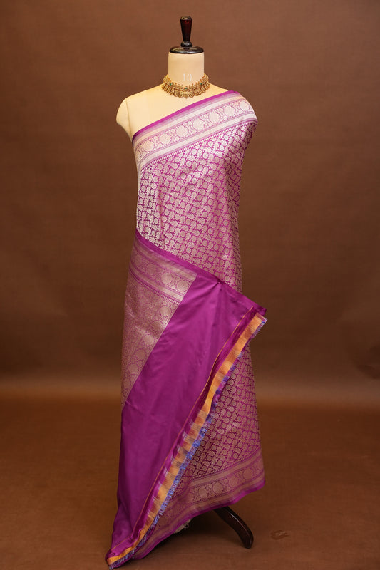 Pure Handloom Silk Katan Banaras Saree-Magenta|Silk Mark Certified