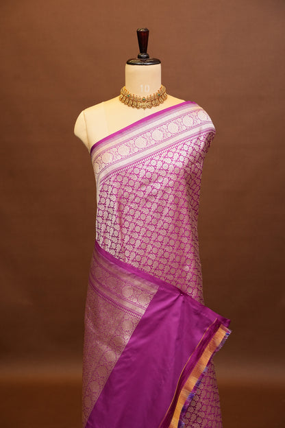 Pure Handloom Silk Katan Banaras Saree-Magenta|Silk Mark Certified