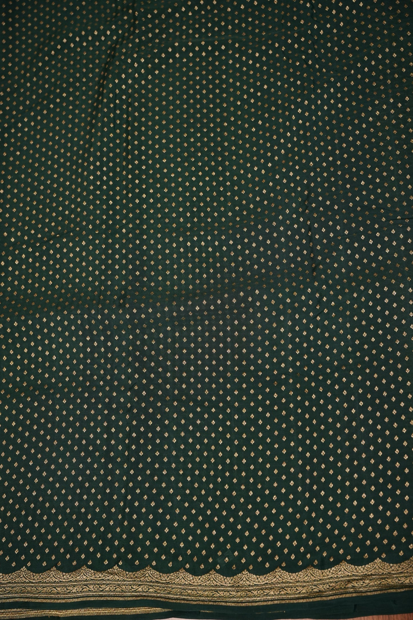 Emerald Green Pure Khaddi Georgette Crepe Banarasi Silk Saree