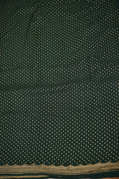 Emerald Green Pure Khaddi Georgette Crepe Banarasi Silk Saree