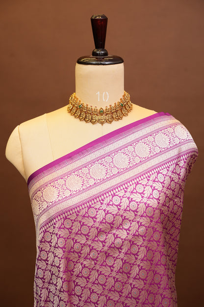 Pure Handloom Silk Katan Banaras Saree-Magenta|Silk Mark Certified