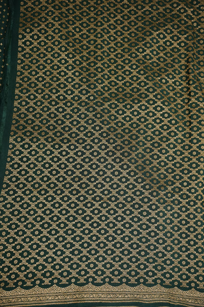 Emerald Green Pure Khaddi Georgette Crepe Banarasi Silk Saree