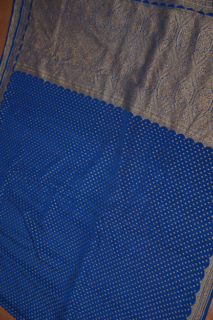 Royal Blue Pure Khaddi Georgette Crepe Banarasi Silk Saree