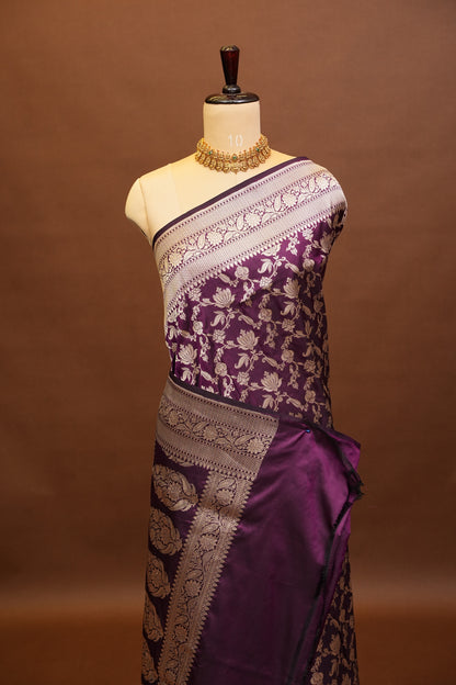 Pure Handloom Silk Katan Banaras Saree-Wine|Silk Mark Certified