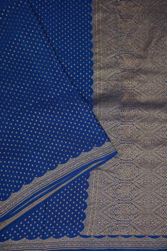 Royal Blue Pure Khaddi Georgette Crepe Banarasi Silk Saree