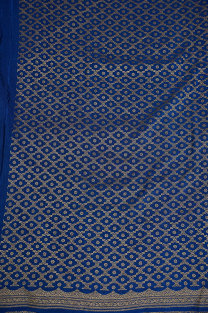 Royal Blue Pure Khaddi Georgette Crepe Banarasi Silk Saree