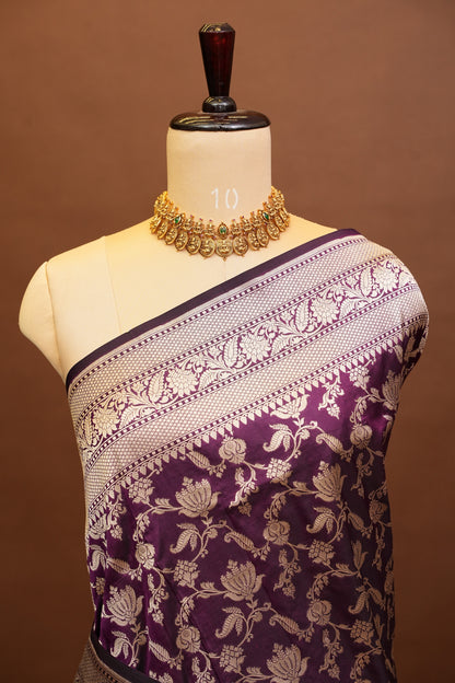Pure Handloom Silk Katan Banaras Saree-Wine|Silk Mark Certified