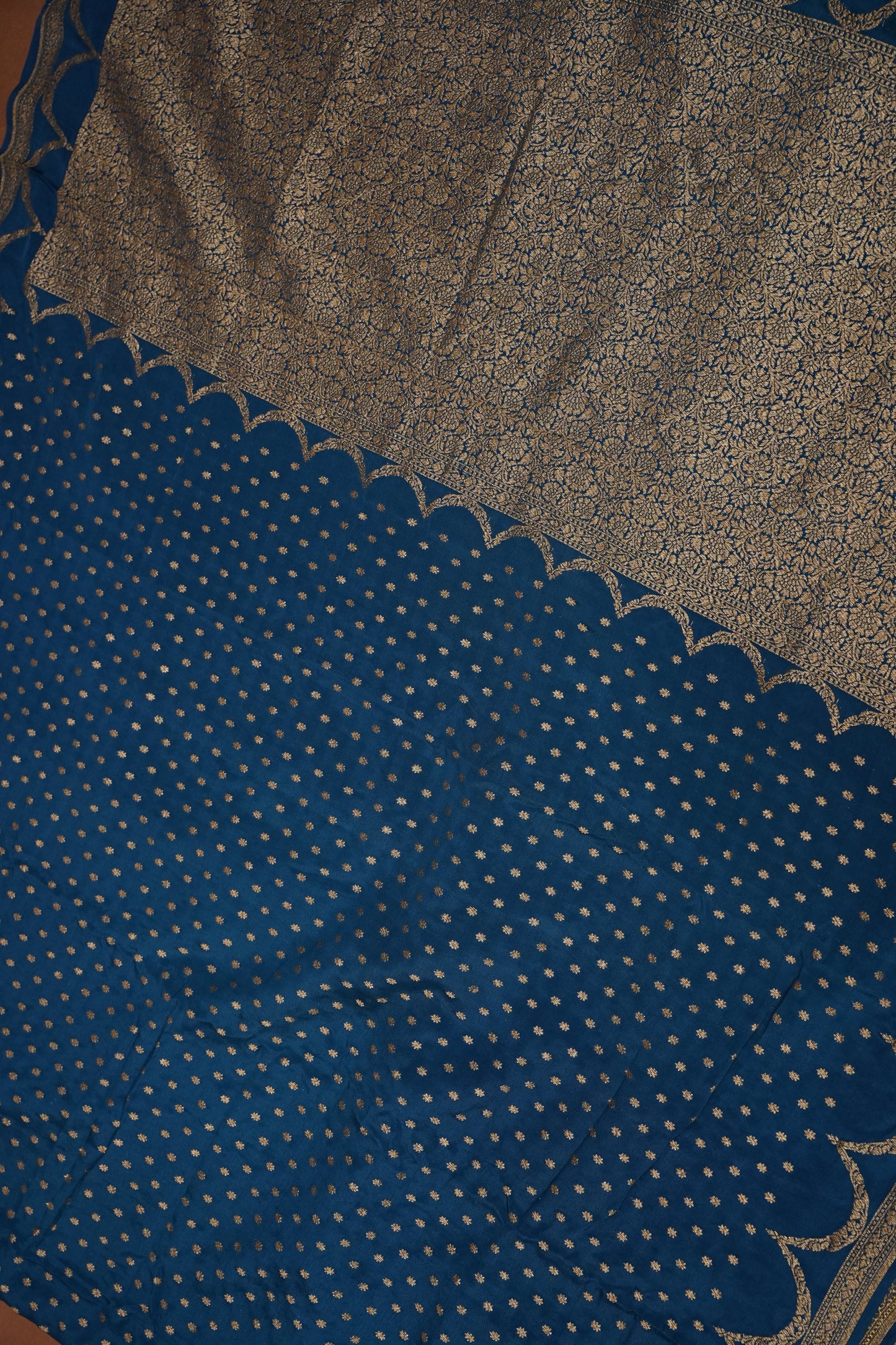 Sapphire Blue Pure Khaddi Georgette Crepe Banarasi Silk Saree