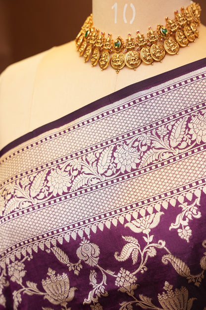 Pure Handloom Silk Katan Banaras Saree-Wine|Silk Mark Certified