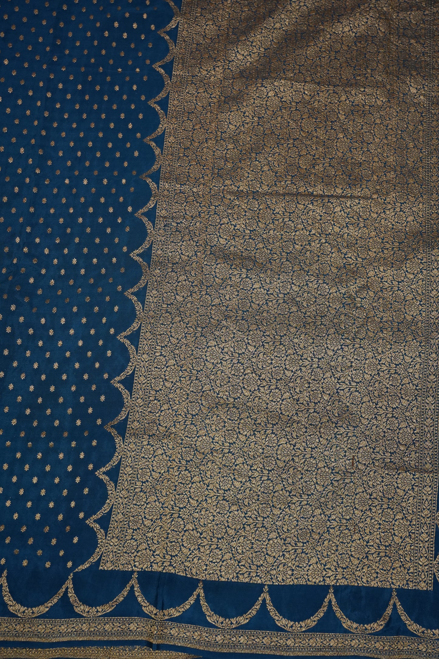 Sapphire Blue Pure Khaddi Georgette Crepe Banarasi Silk Saree