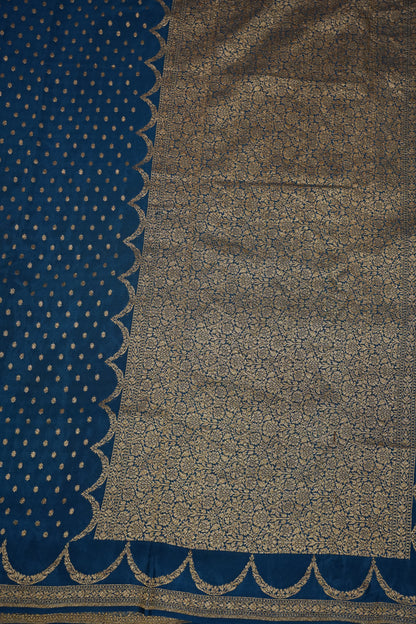 Sapphire Blue Pure Khaddi Georgette Crepe Banarasi Silk Saree