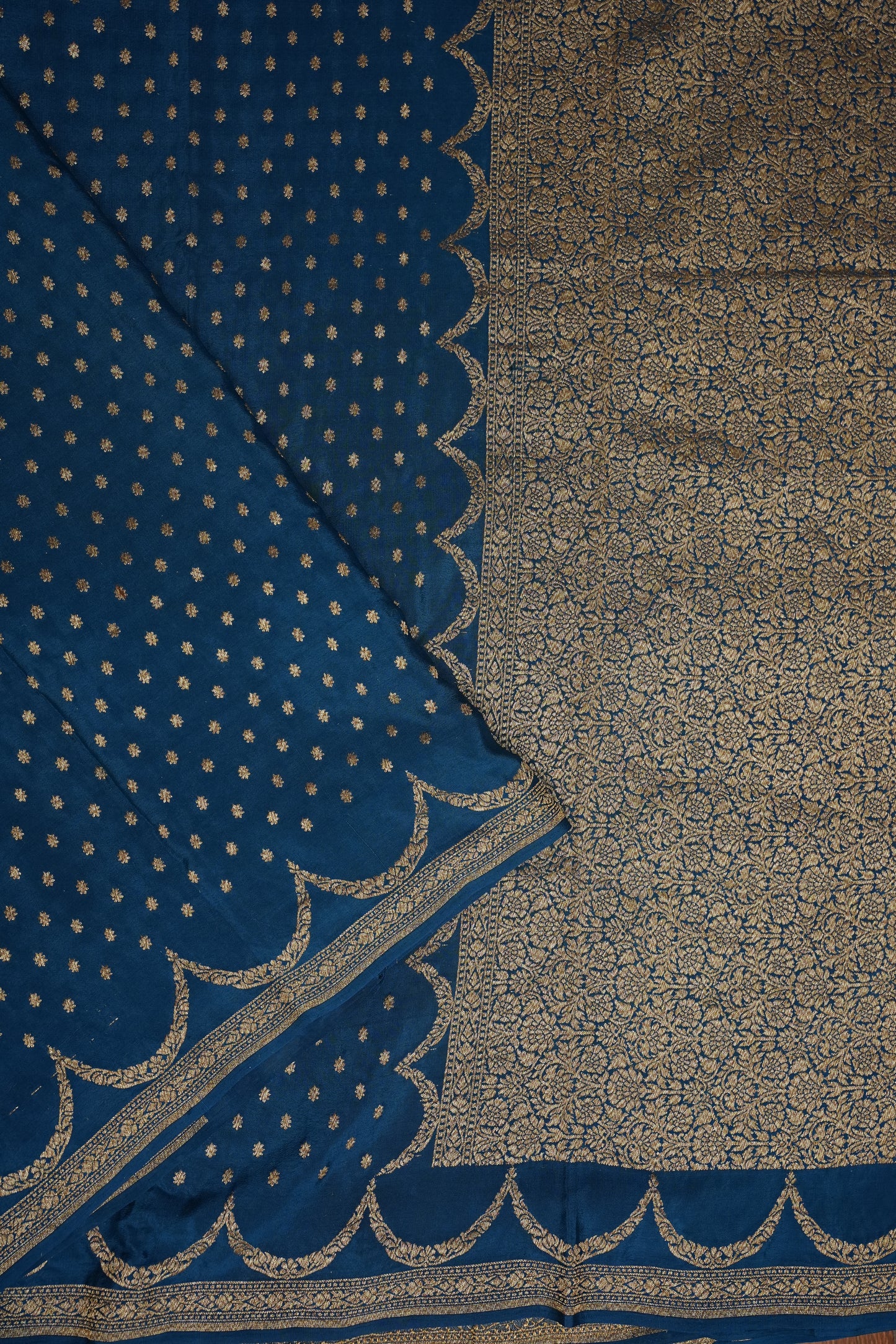 Sapphire Blue Pure Khaddi Georgette Crepe Banarasi Silk Saree