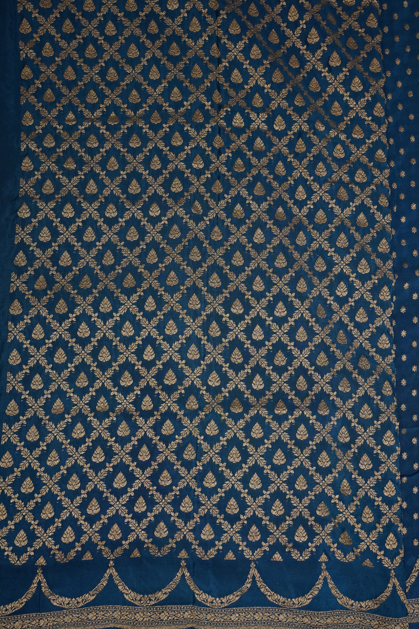 Sapphire Blue Pure Khaddi Georgette Crepe Banarasi Silk Saree