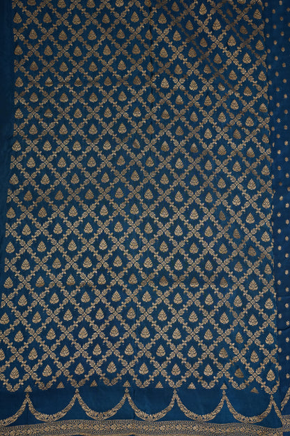 Sapphire Blue Pure Khaddi Georgette Crepe Banarasi Silk Saree
