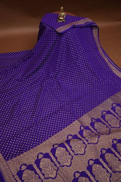 Pure Banarasi Georgette Saree – Royal Purple with Floral Jaal Pallu