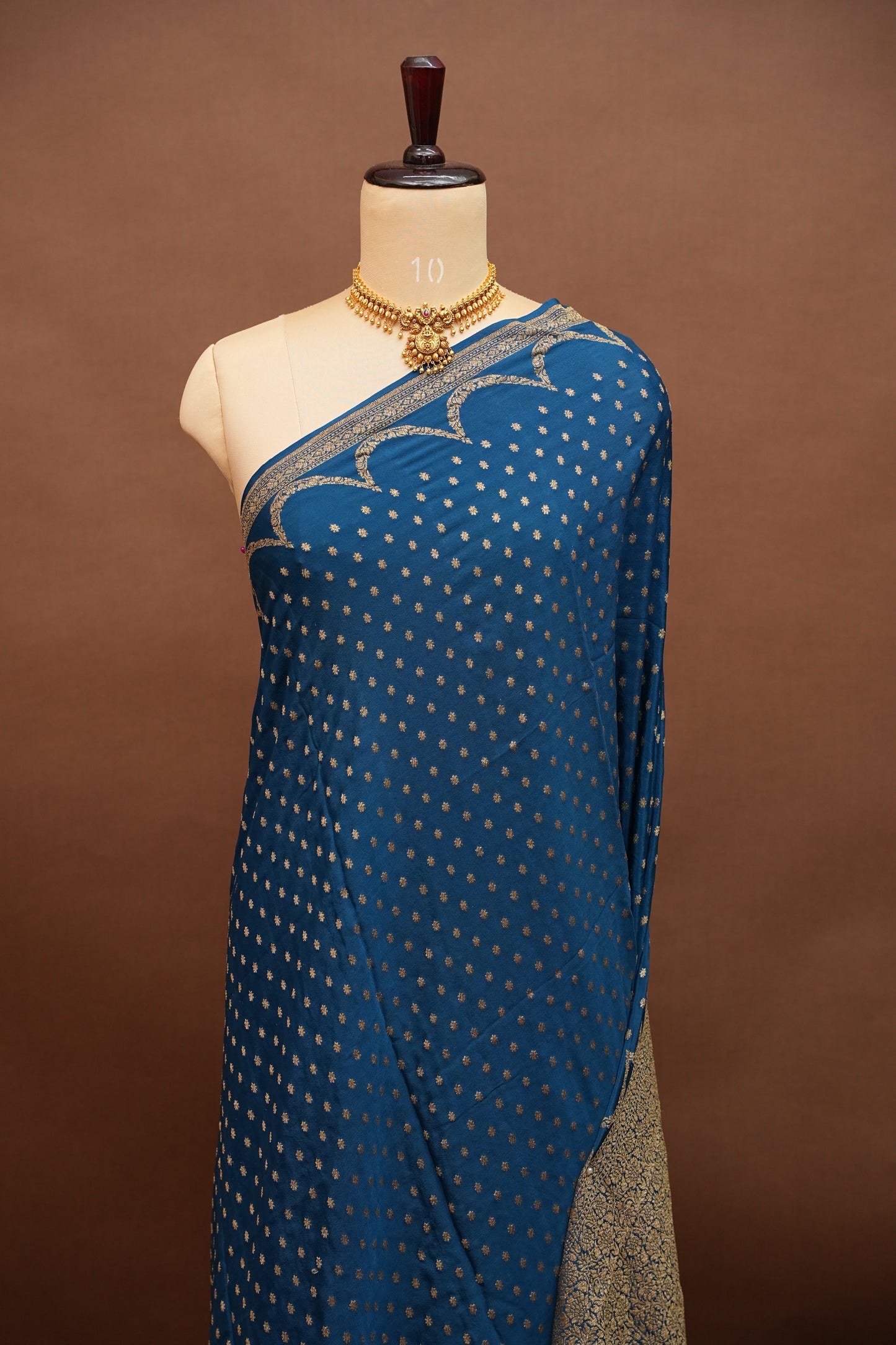 Sapphire Blue Pure Khaddi Georgette Crepe Banarasi Silk Saree