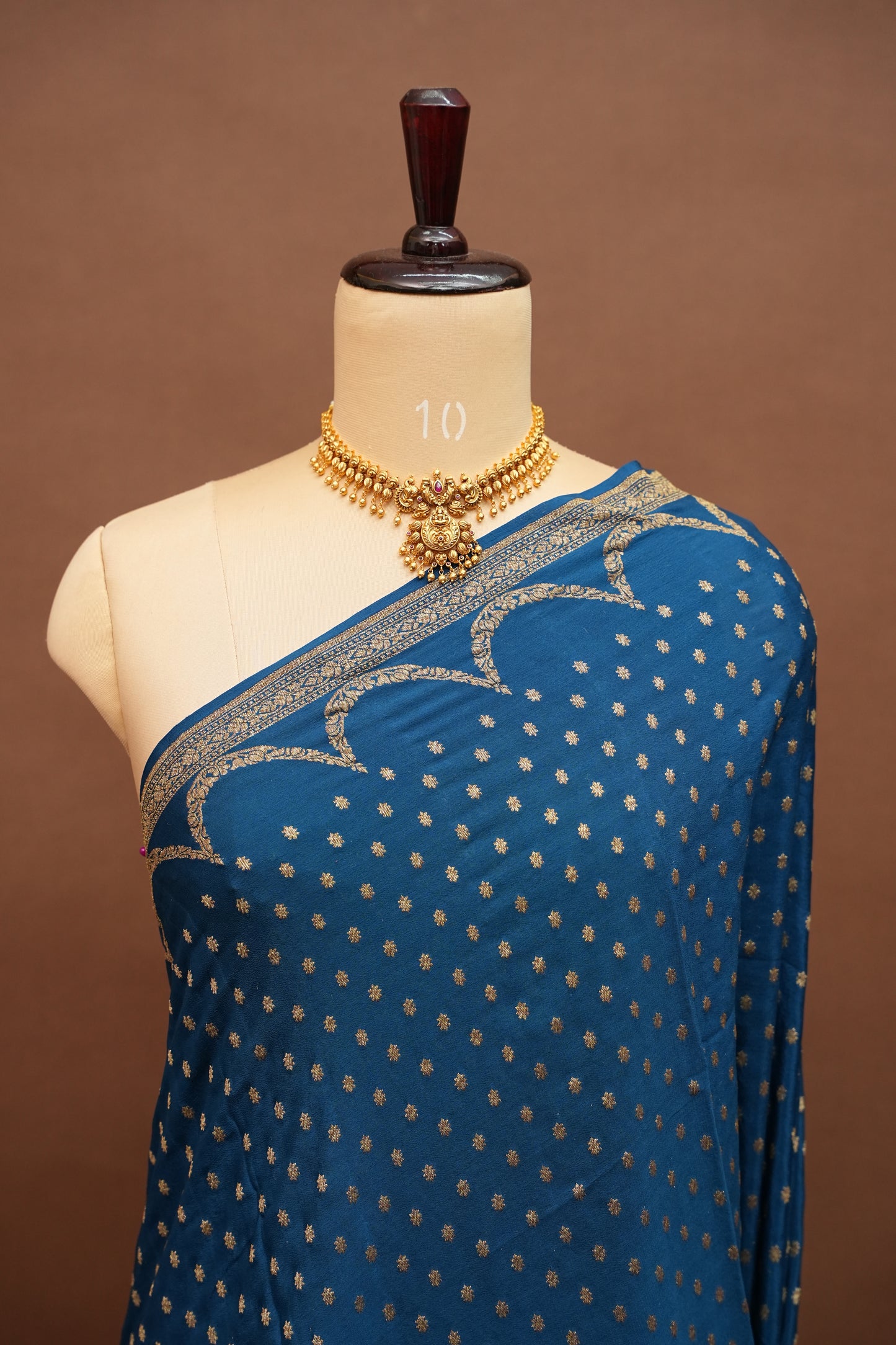 Sapphire Blue Pure Khaddi Georgette Crepe Banarasi Silk Saree