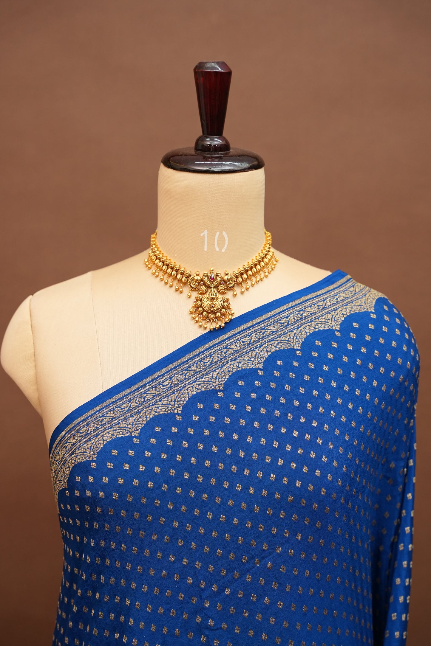 Royal Blue Pure Khaddi Georgette Crepe Banarasi Silk Saree
