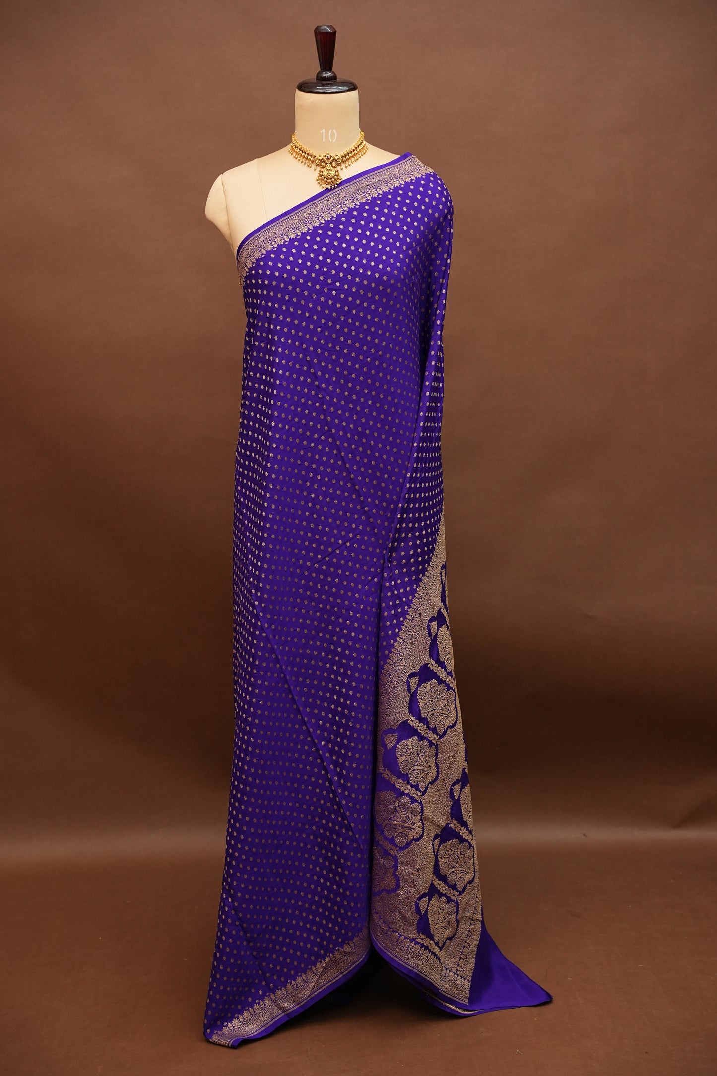 Pure Banarasi Georgette Saree – Royal Purple with Floral Jaal Pallu