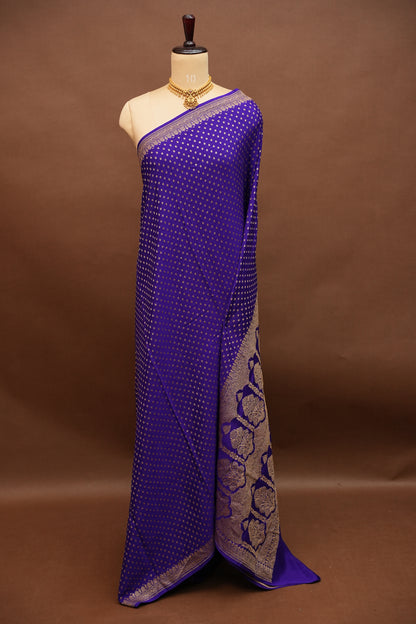 Pure Banarasi Georgette Saree – Royal Purple with Floral Jaal Pallu