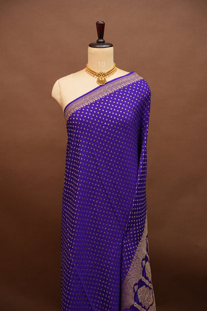 Pure Banarasi Georgette Saree – Royal Purple with Floral Jaal Pallu