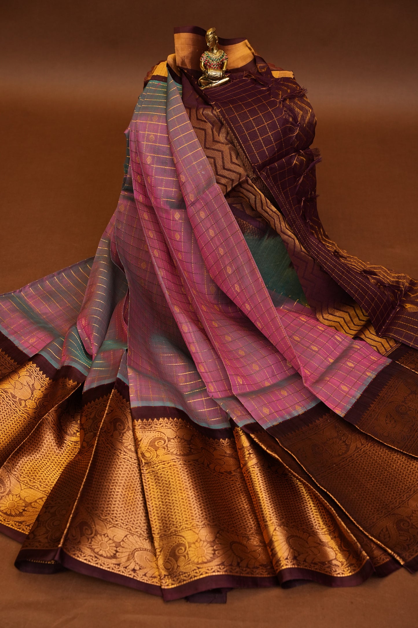 Pure Kuppadam Saree - Steel Blue & Pink