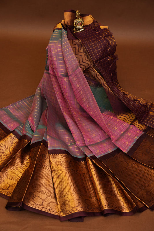 Pure Kuppadam Saree - Steel Blue & Pink
