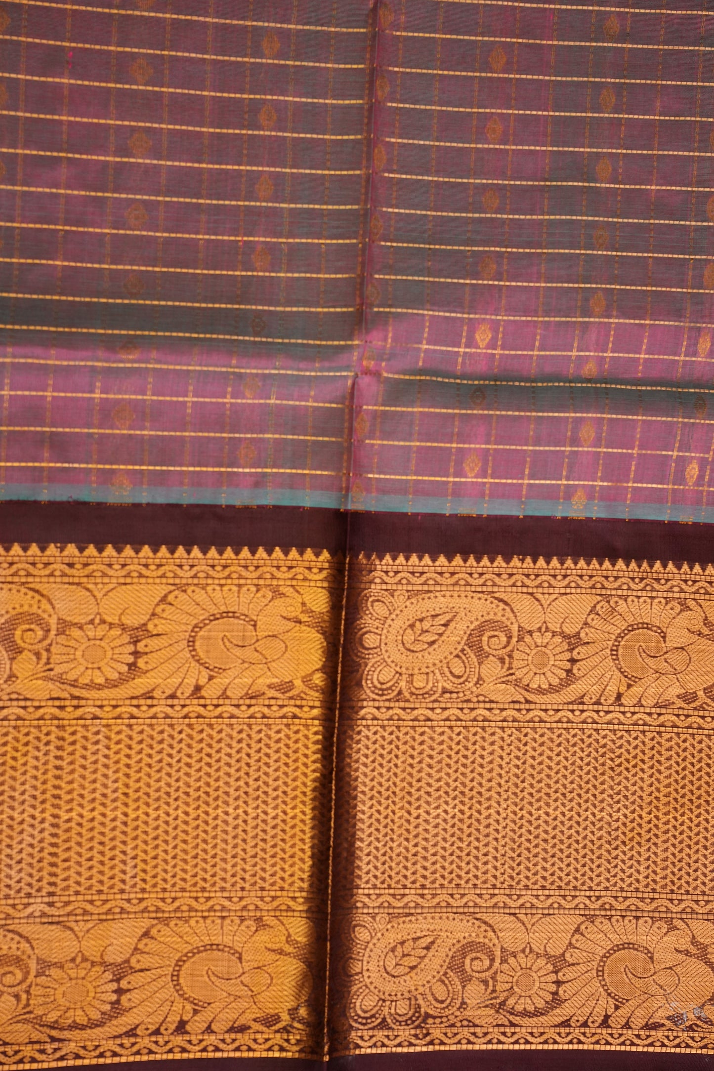 Pure Kuppadam Saree - Steel Blue & Pink