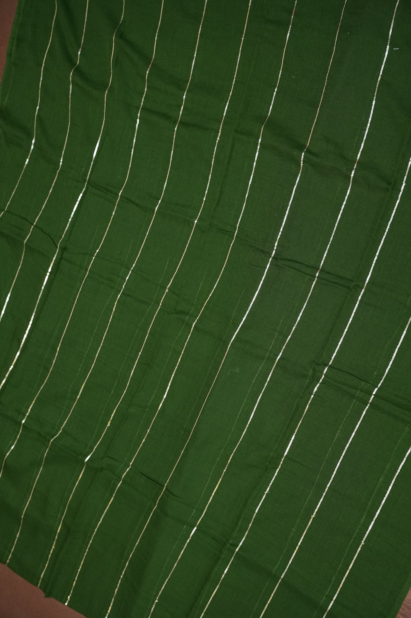 Mulmul Cotton Saree with Tassels - Bottle Green