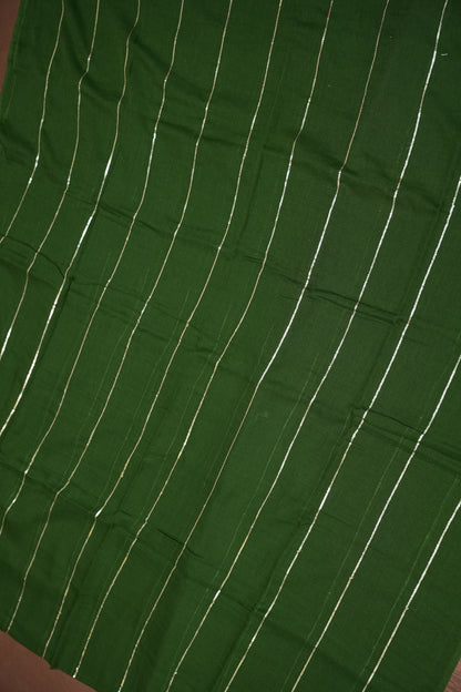 Mulmul Cotton Saree with Tassels - Bottle Green