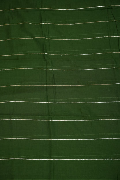 Mulmul Cotton Saree with Tassels - Bottle Green