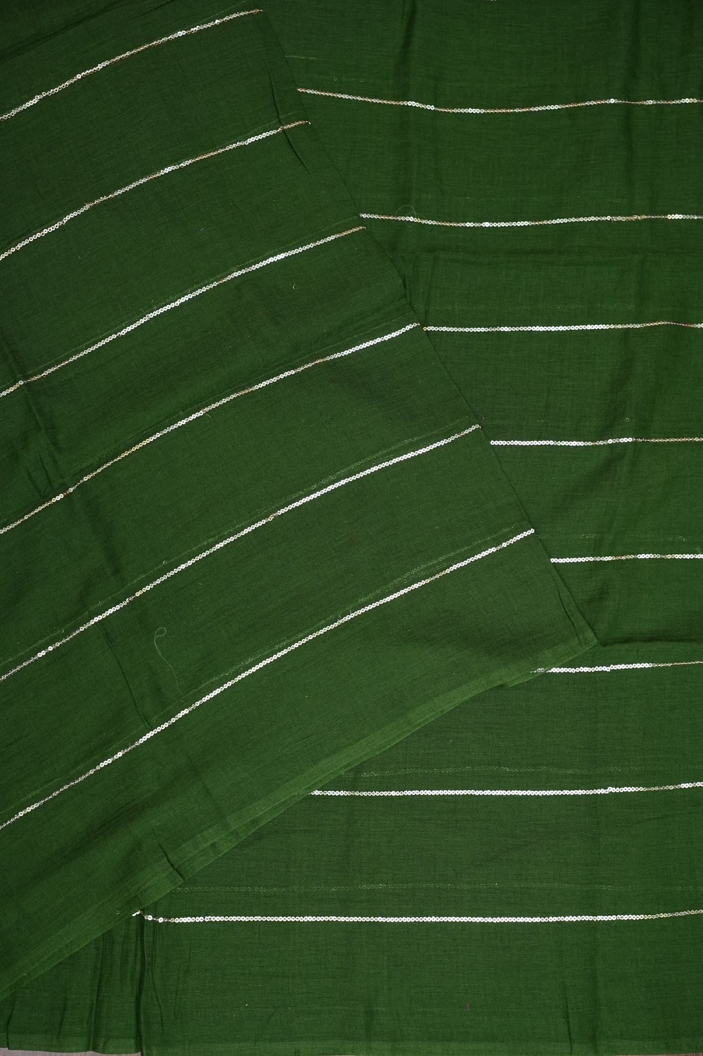 Mulmul Cotton Saree with Tassels - Bottle Green