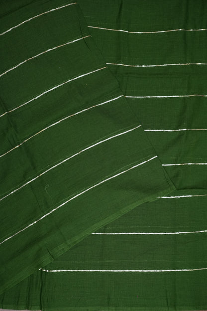Mulmul Cotton Saree with Tassels - Bottle Green