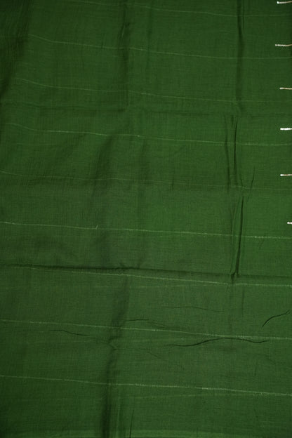 Mulmul Cotton Saree with Tassels - Bottle Green