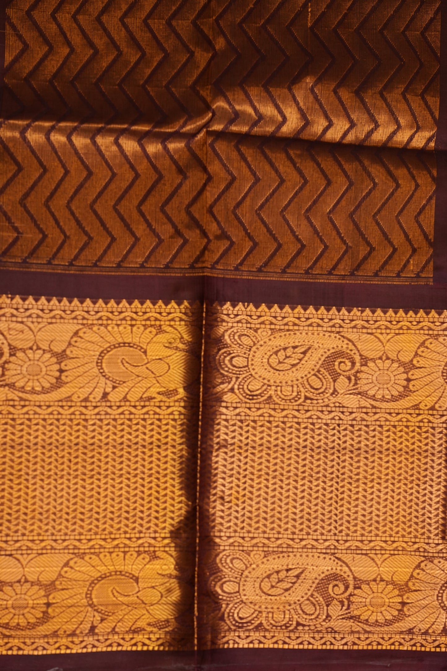 Pure Kuppadam Saree - Gold Beige with Coffee