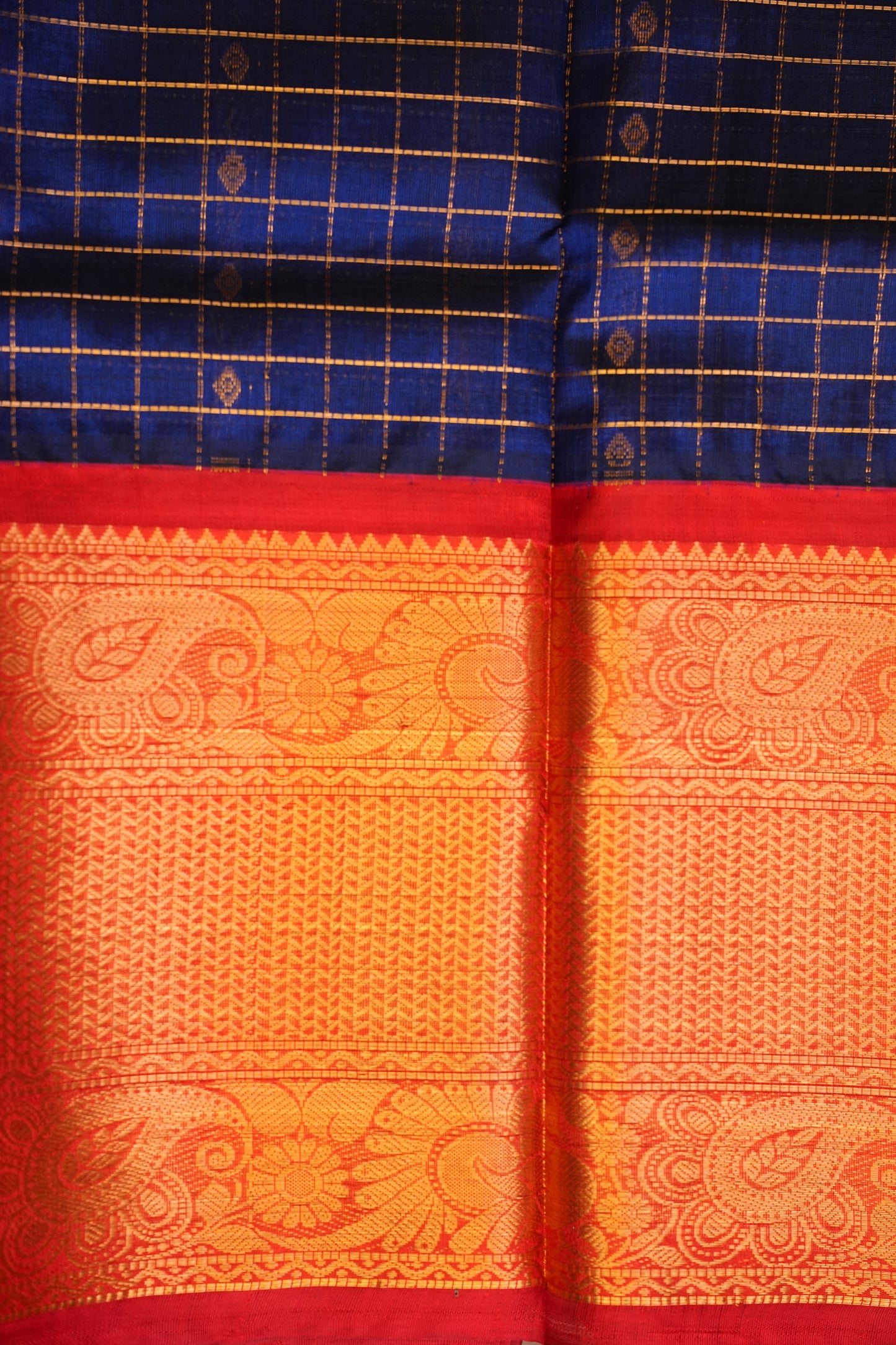 Pure Kuppadam Saree - Royal Blue & Red