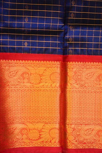Pure Kuppadam Saree - Royal Blue & Red