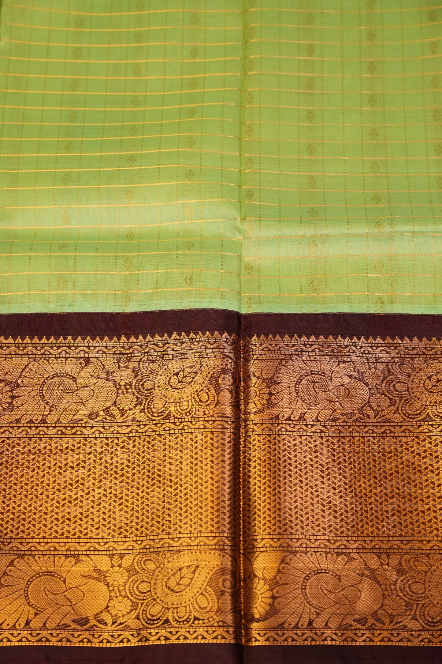 Pure Kuppadam Saree - Pistachio Green & Coffee
