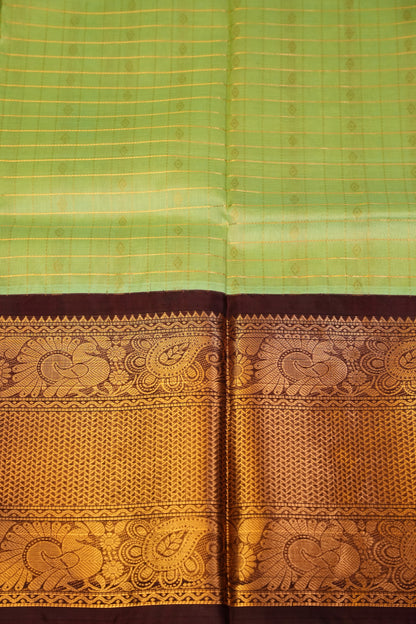 Pure Kuppadam Saree - Pistachio Green & Coffee