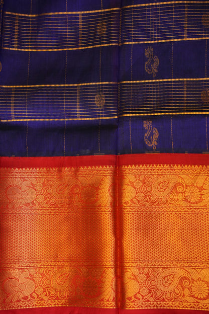 Pure Kuppadam Saree - Royal Blue and Red