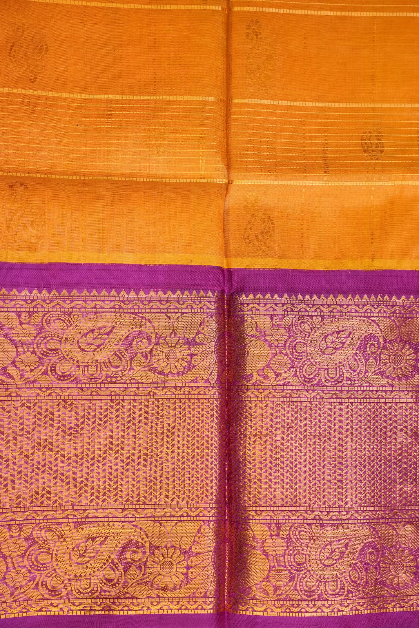 Pure Kuppadam Saree - Light Orange with Purple