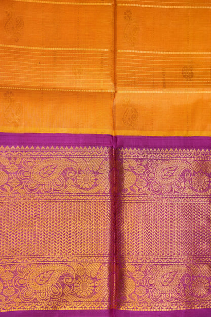 Pure Kuppadam Saree - Light Orange with Purple