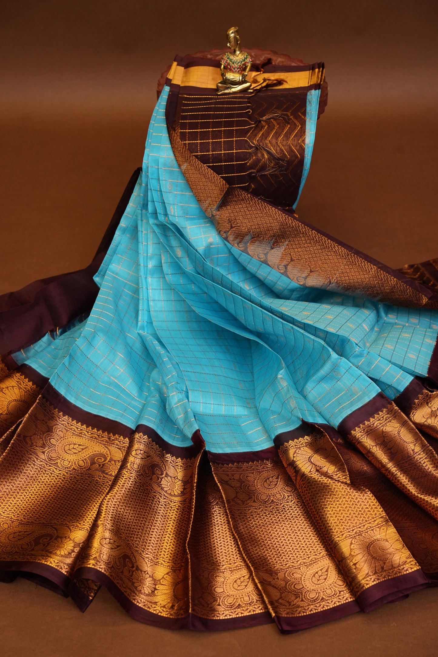 Pure Kuppadam Saree - Soft Turquoise with Coffee